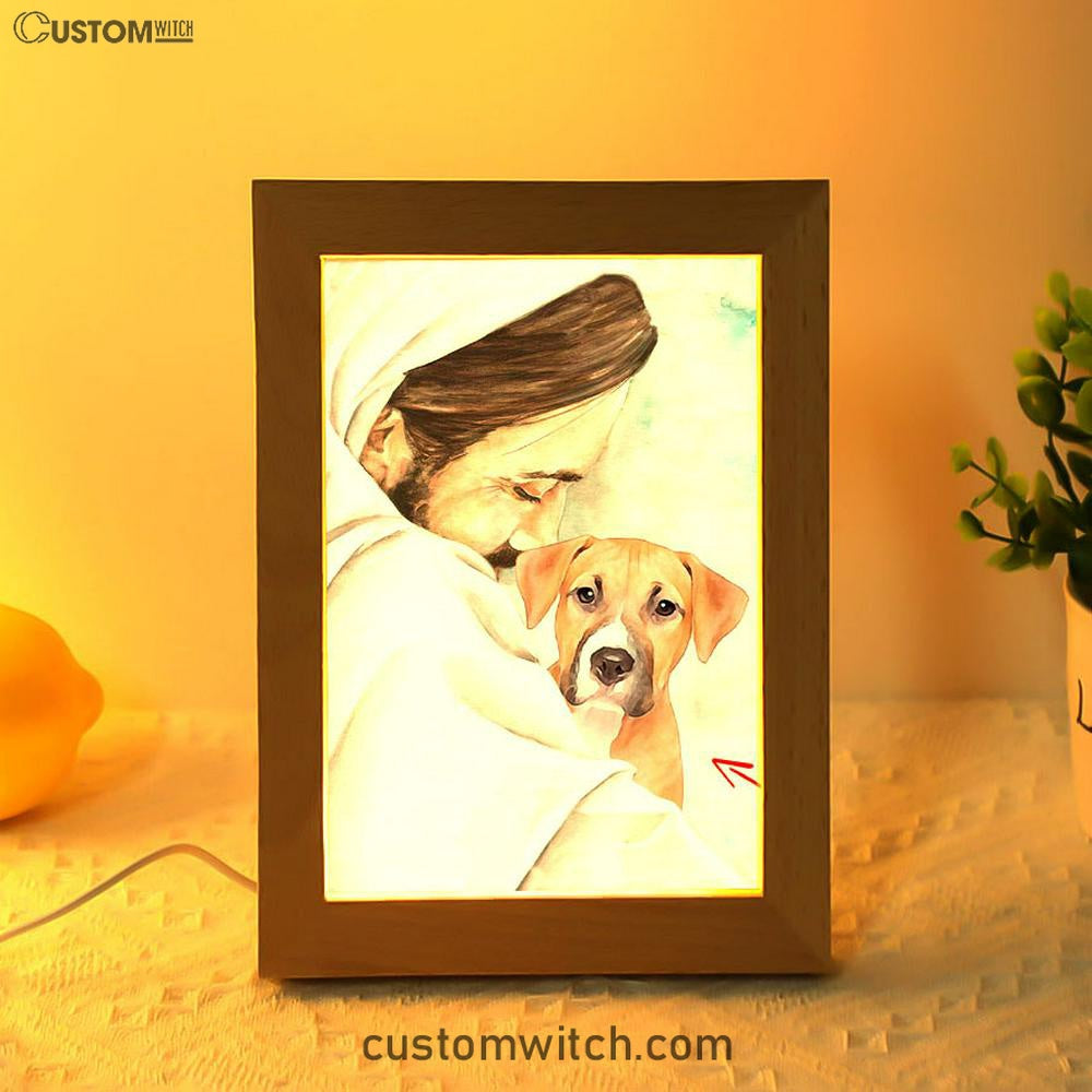 Jesus & Dog Memorial Frame Lamp Prints - Gift For Someone Who Lost A Pet - Dog Remembrance Gifts