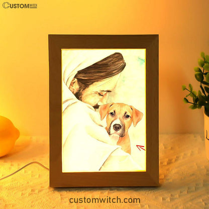 Jesus & Dog Memorial Frame Lamp Prints - Gift For Someone Who Lost A Pet - Dog Remembrance Gifts