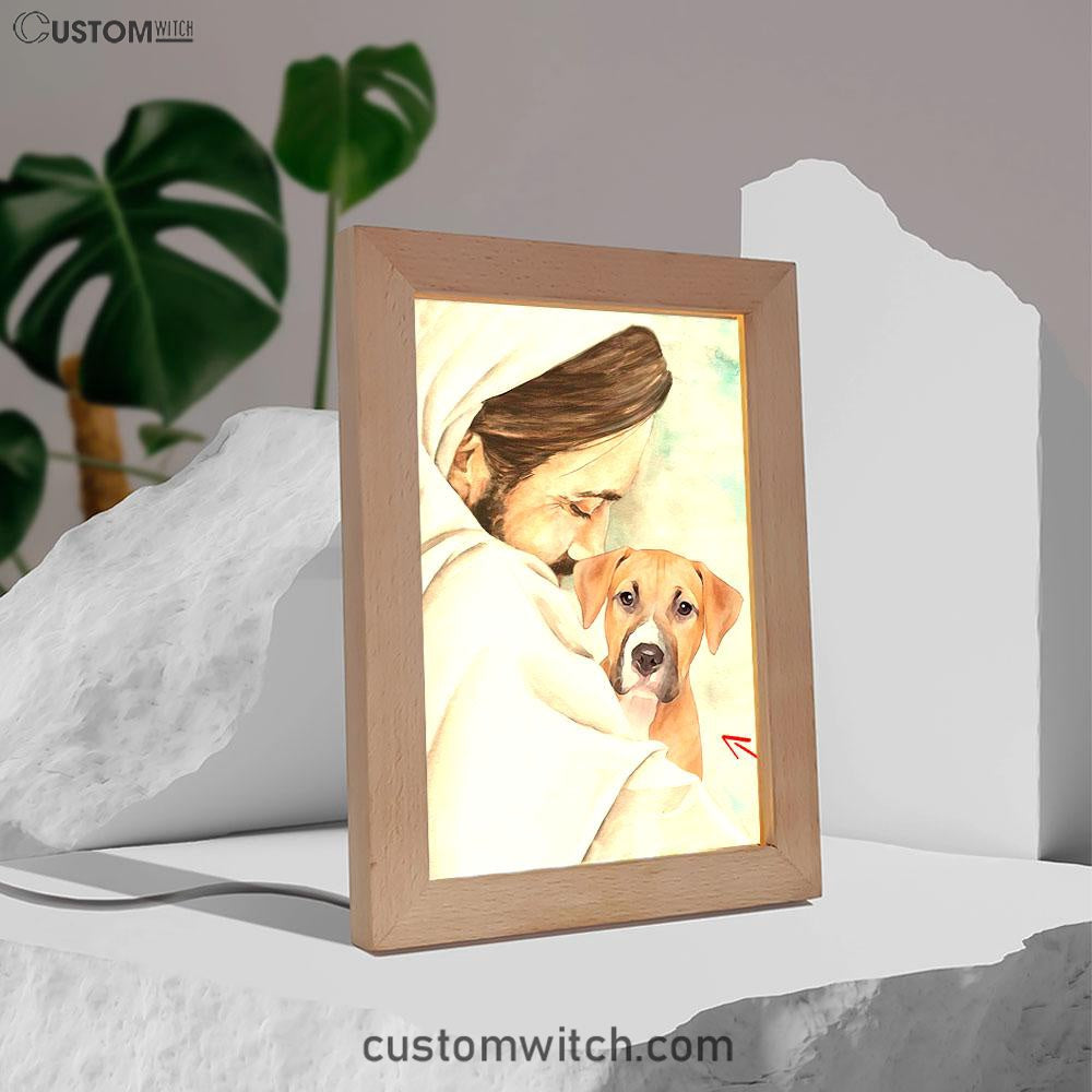 Jesus & Dog Memorial Frame Lamp Prints - Gift For Someone Who Lost A Pet - Dog Remembrance Gifts