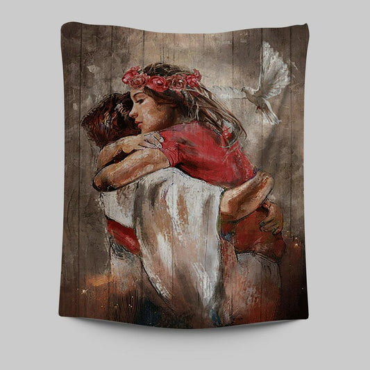 Jesus Dove A Warming Hug Tapestry - Christian Wall Art - Religious Home Decor