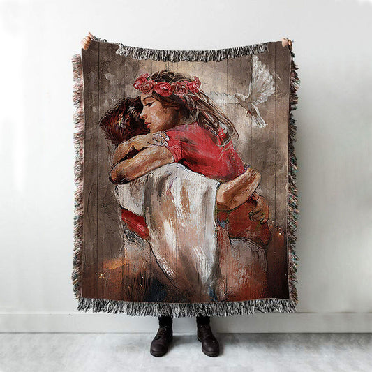 Jesus Dove A Warming Hug Woven Blanket - Christian Throw Blanket - Religious Home Decor