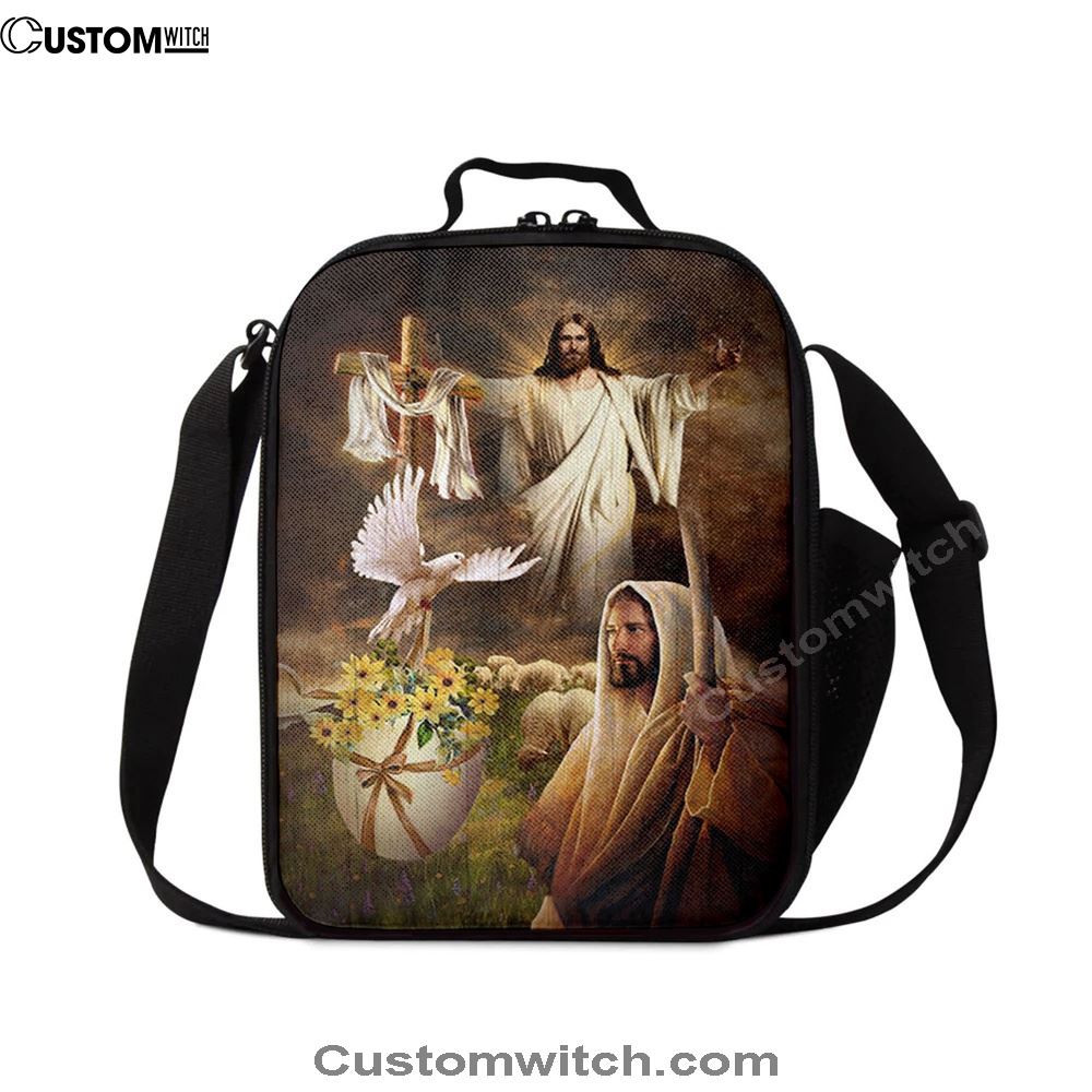 Jesus Dove Cross Yellow Flower Lunch Bag, Christian Lunch Box For School, Picnic