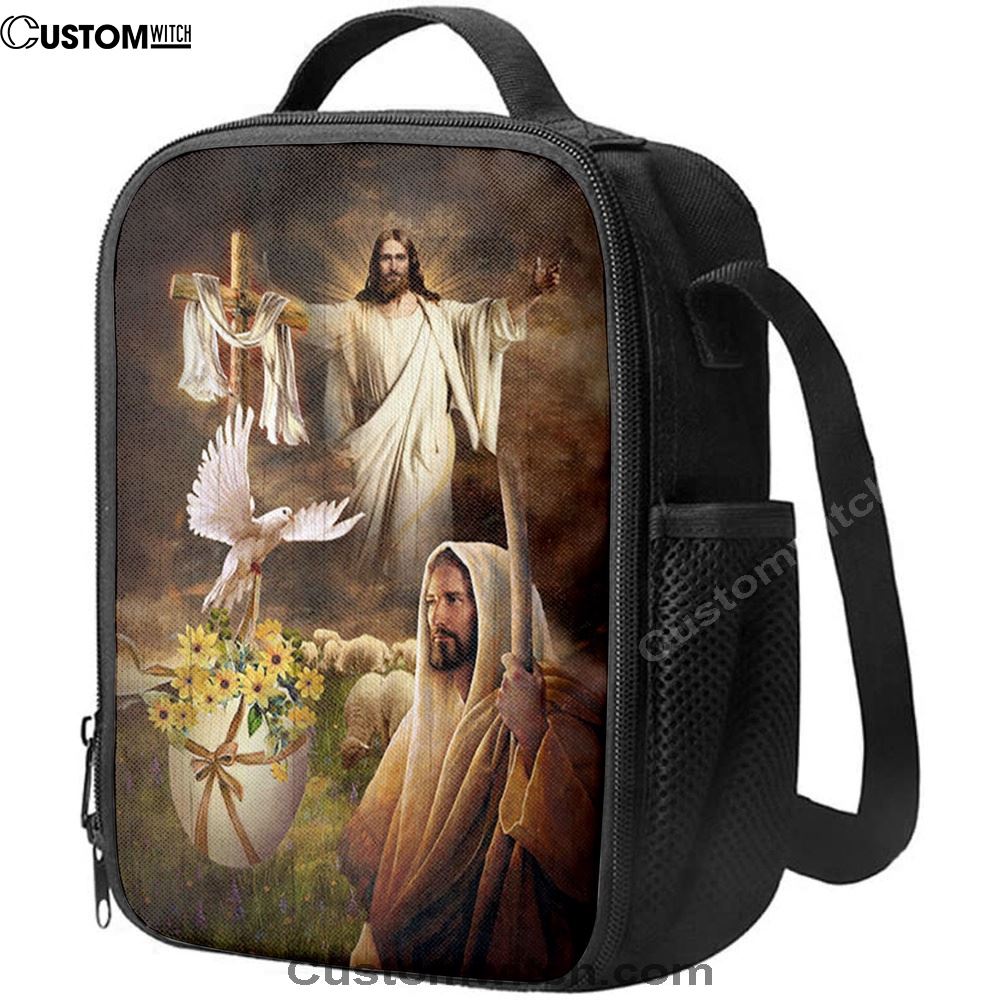 Jesus Dove Cross Yellow Flower Lunch Bag, Christian Lunch Box For School, Picnic