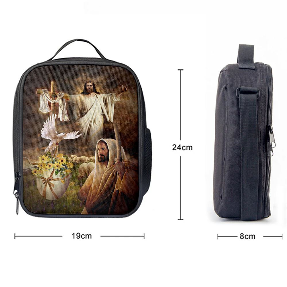 Jesus Dove Cross Yellow Flower Lunch Bag, Christian Lunch Box For School, Picnic