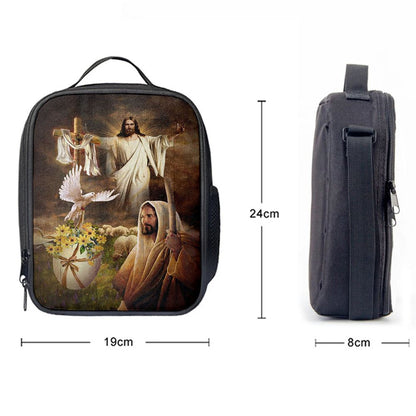 Jesus Dove Cross Yellow Flower Lunch Bag, Christian Lunch Box For School, Picnic