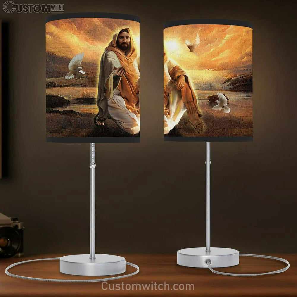 Jesus Dove Large Table Lamb - Christian Table Lamb Prints - Religious Table Lamb Art