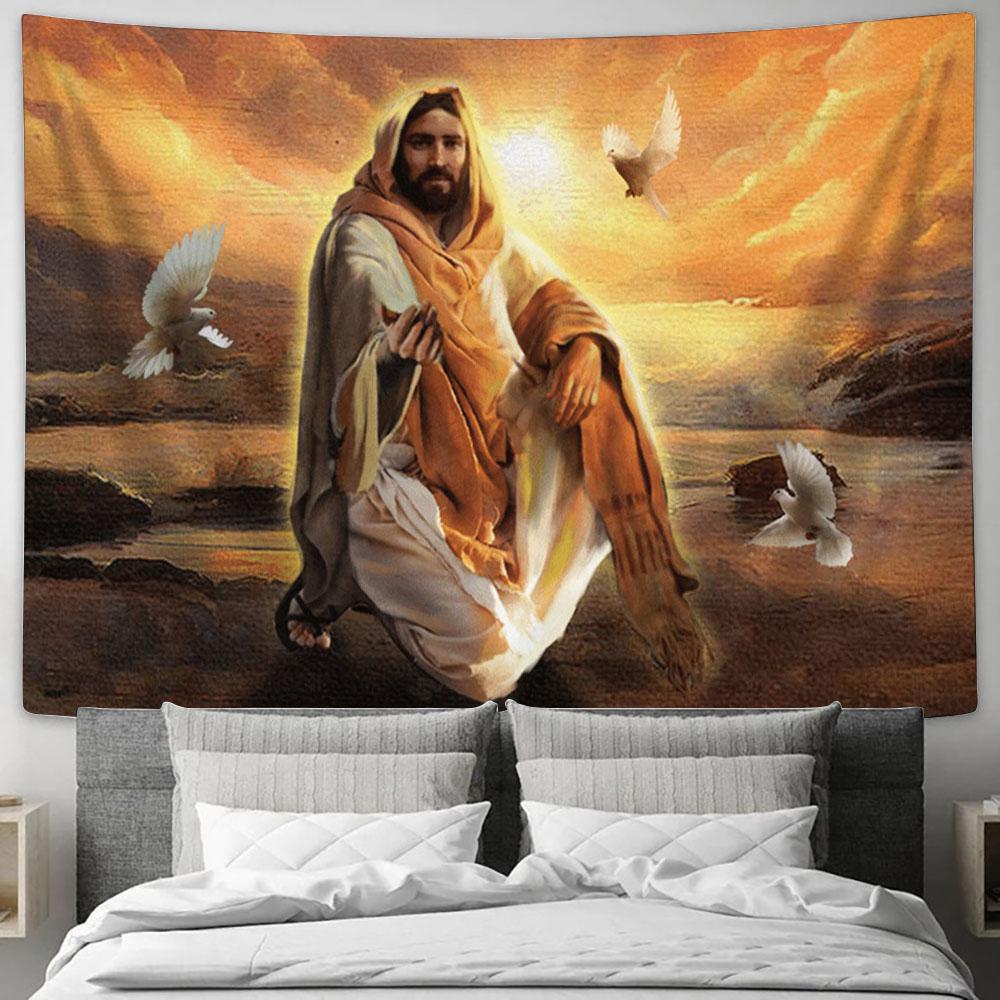 Jesus Dove Large Tapestry - Christian Tapestry Prints - Religious Tapestry Art