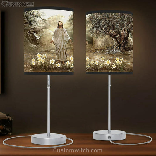 Jesus Dove Of Peace Meadow Landscape A New Day Has Come Table Lamb Art - Christian Lamb Gift Decor - Bible Verse Table Lamb