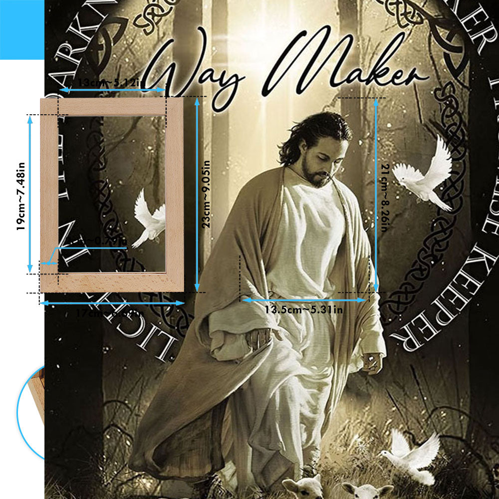Jesus, Doves, Lambs, Miracle Worker, Light In The Darkness Frame Lamp Poster