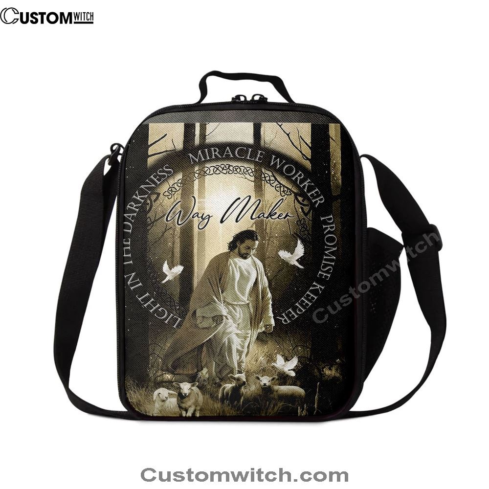 Jesus, Doves, Lambs, Miracle Worker, Light In The Darkness Lunch Bag, Christian Lunch Box For School, Picnic