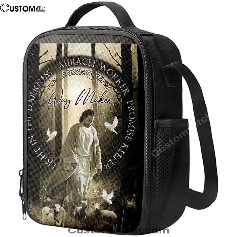 Jesus, Doves, Lambs, Miracle Worker, Light In The Darkness Lunch Bag, Christian Lunch Box For School, Picnic