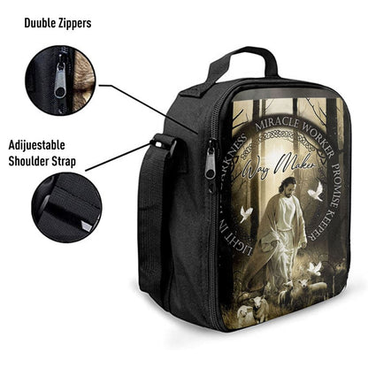 Jesus, Doves, Lambs, Miracle Worker, Light In The Darkness Lunch Bag, Christian Lunch Box For School, Picnic