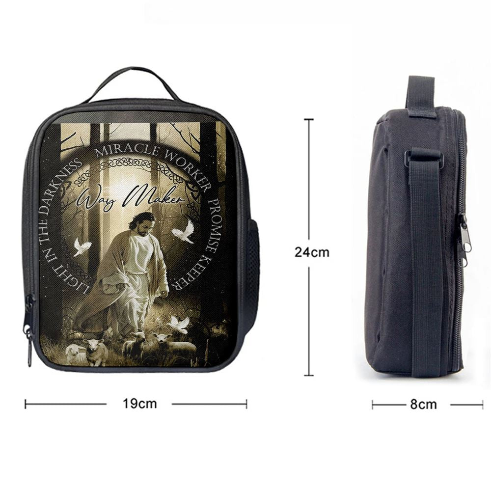 Jesus, Doves, Lambs, Miracle Worker, Light In The Darkness Lunch Bag, Christian Lunch Box For School, Picnic
