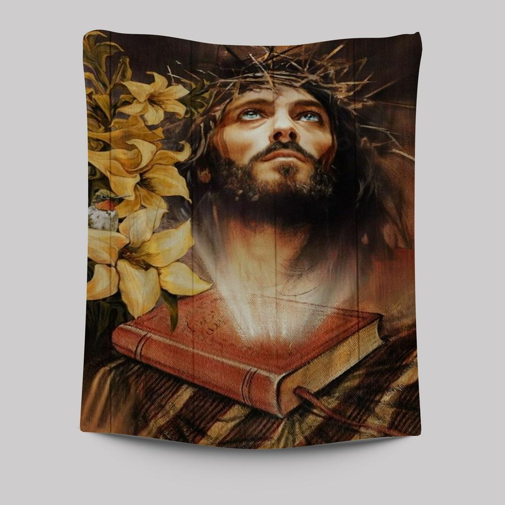 Jesus Drawing, Yellow Lily, Bible Tapestry