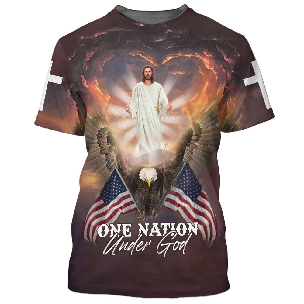 Jesus Eagle One Nation Under God 1 All Over Print 3D T-Shirt, Gift For Christian, Jesus Shirt