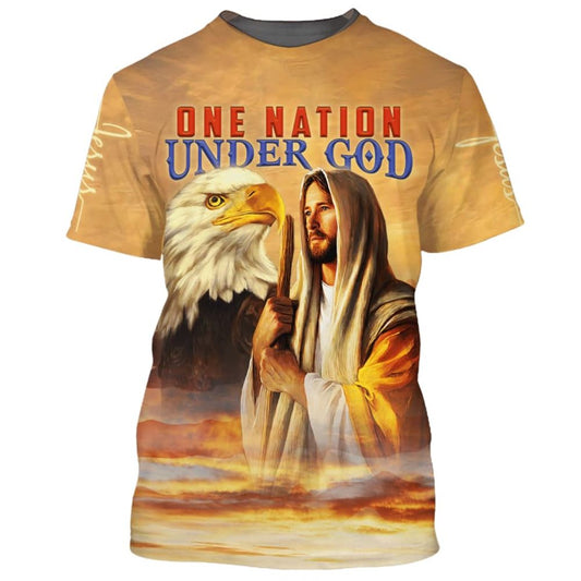 Jesus Eagle One Nation Under God All Over Print 3D T-Shirt, Gift For Christian, Jesus Shirt