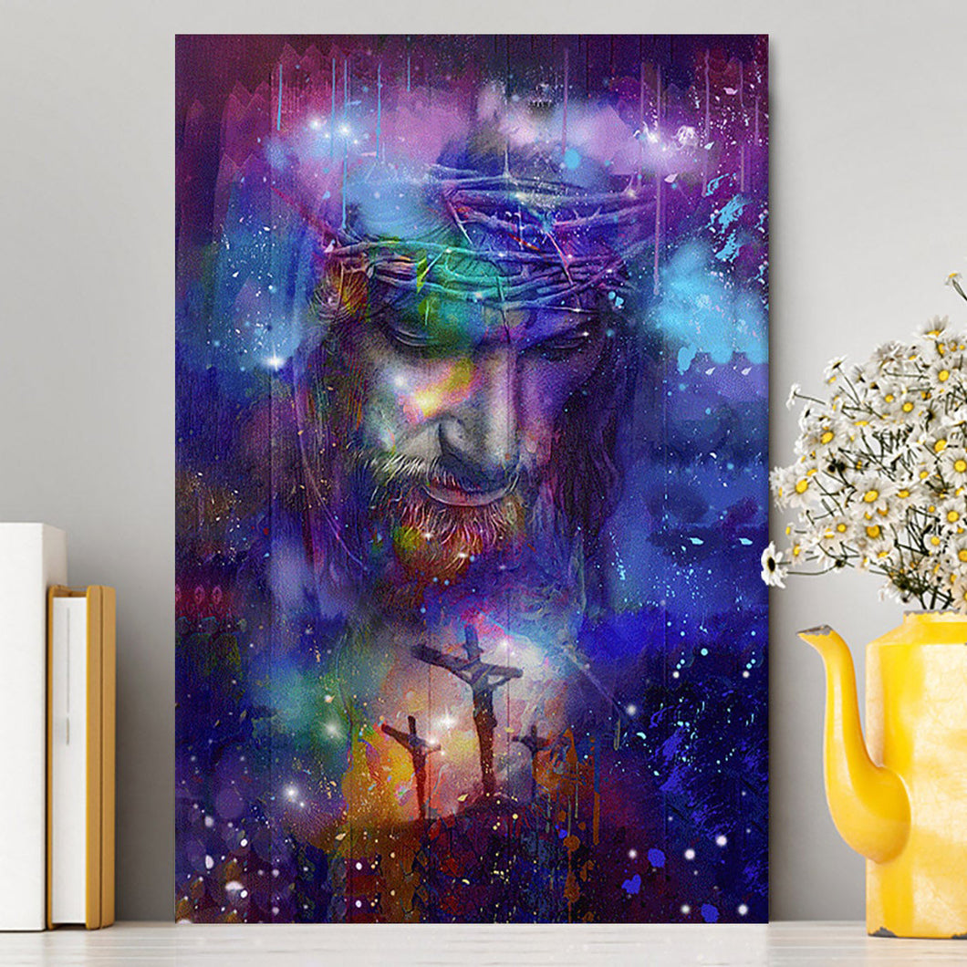 Jesus Face Crown Of Thorns Cross Wall Art Canvas - Jesus Portrait Canvas Prints - Christian Wall Art