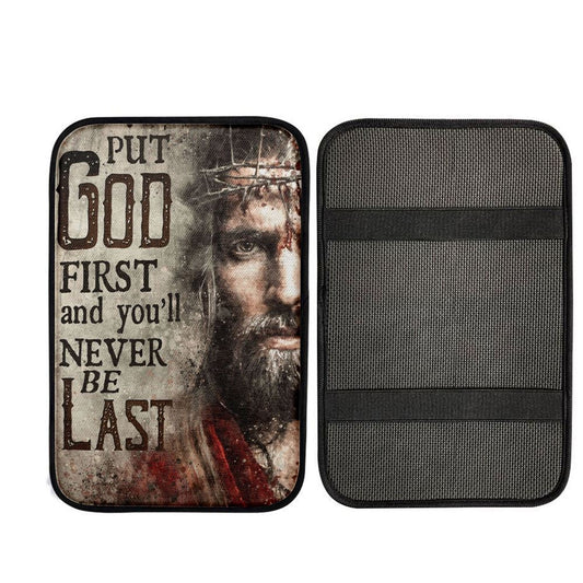 Jesus Face Put God First And You'll Never Be Last Car Center Console Cover, Religious Car Interior Accessories