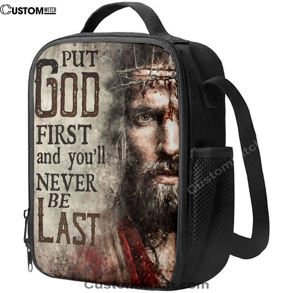 Jesus Face Put God First And You'll Never Be Last Lunch Bag, Christian Lunch Box For School, Picnic