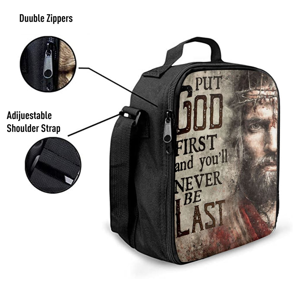 Jesus Face Put God First And You'll Never Be Last Lunch Bag, Christian Lunch Box For School, Picnic