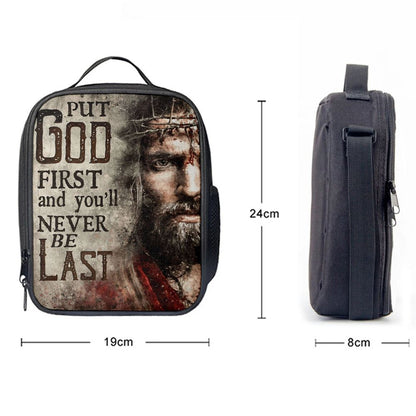 Jesus Face Put God First And You'll Never Be Last Lunch Bag, Christian Lunch Box For School, Picnic