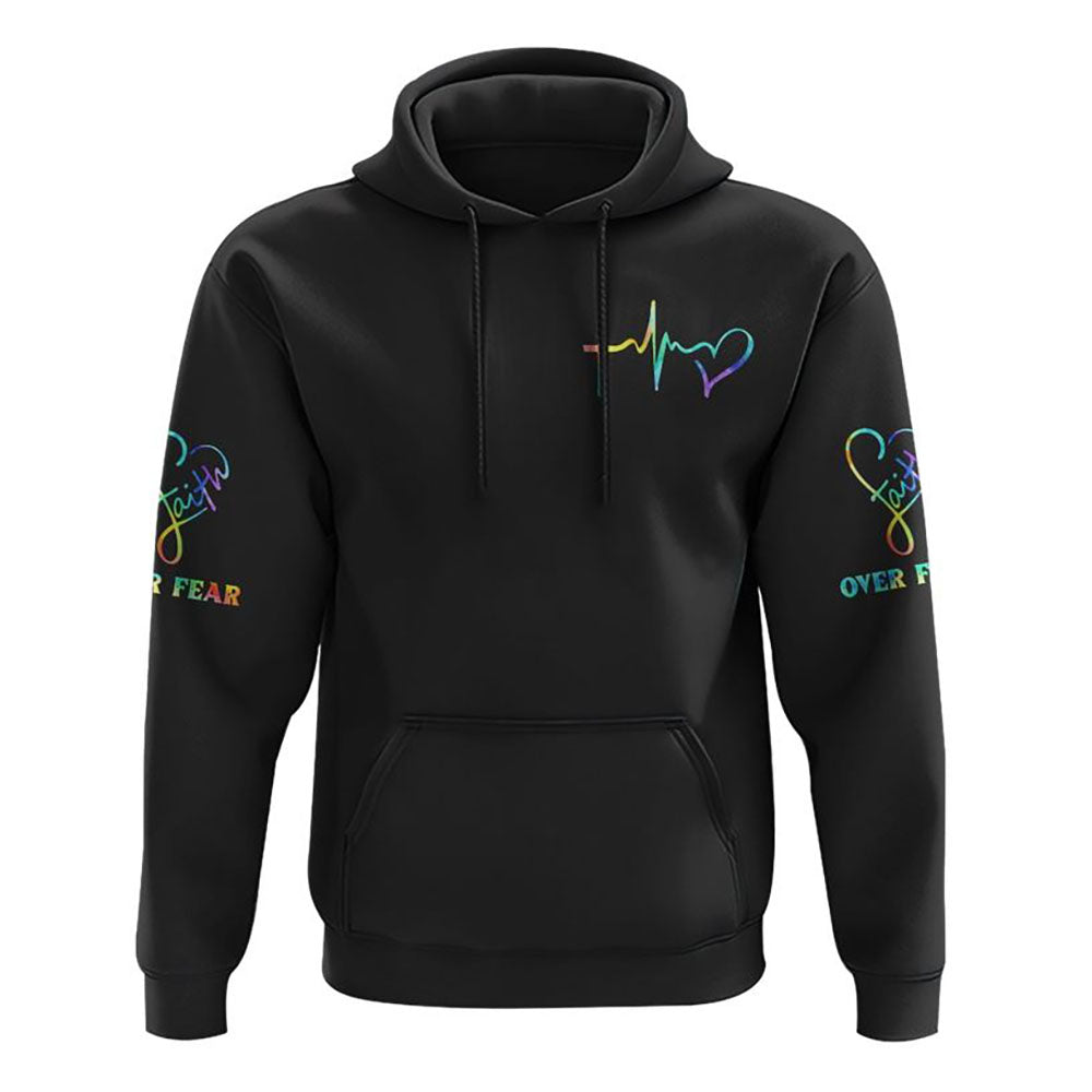 Jesus Faith Over Fear All Over Print 3D Hoodie, Christian Hoodie, Christian Sweatshirt, Bible Verse Shirt
