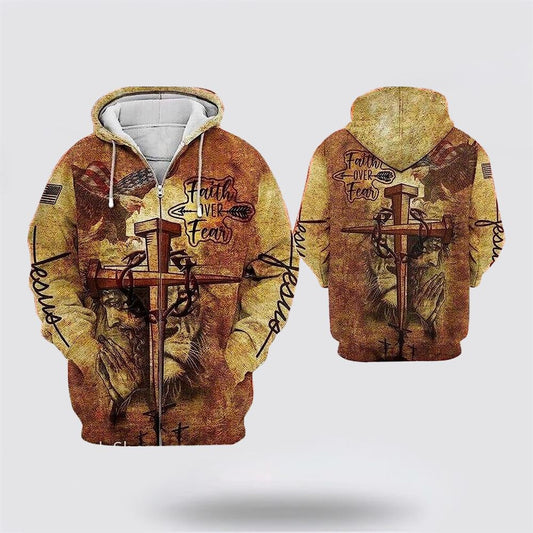 Jesus Faith Over Fear Christian 3D Hoodies For Women Men, God 3D Printed Hoodie, Christian Apparel Hoodies