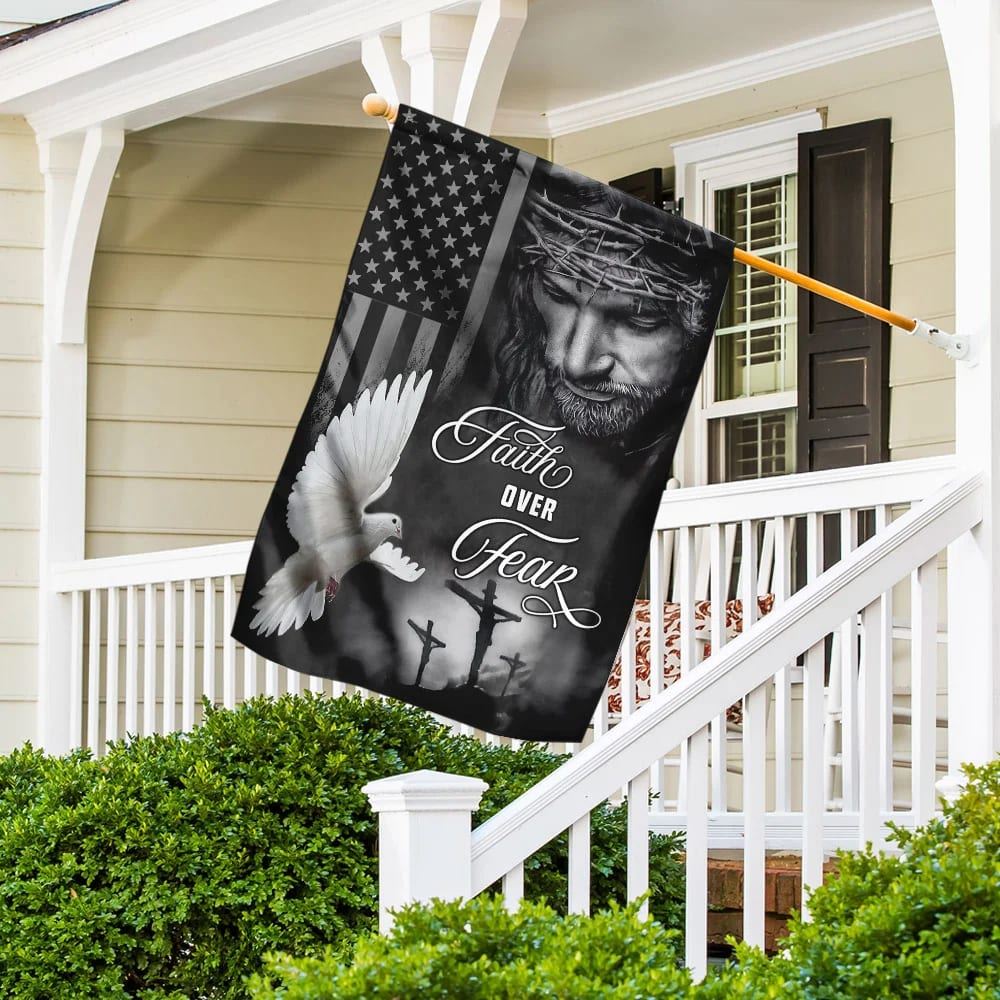 Jesus Faith Over Fear Holy Spirit House Flag, Christian Flag, Christian Flag, Scripture Flag, Garden Banner