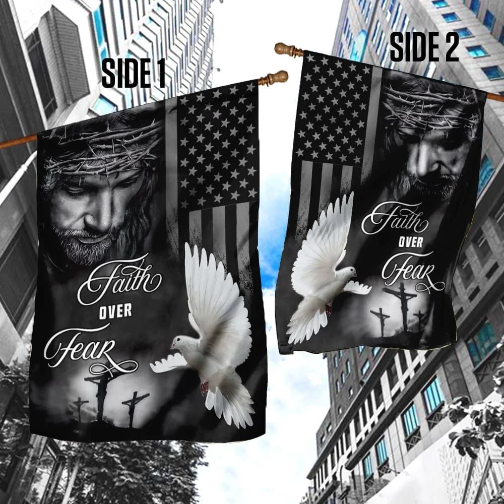 Jesus Faith Over Fear Holy Spirit House Flag, Christian Flag, Christian Flag, Scripture Flag, Garden Banner