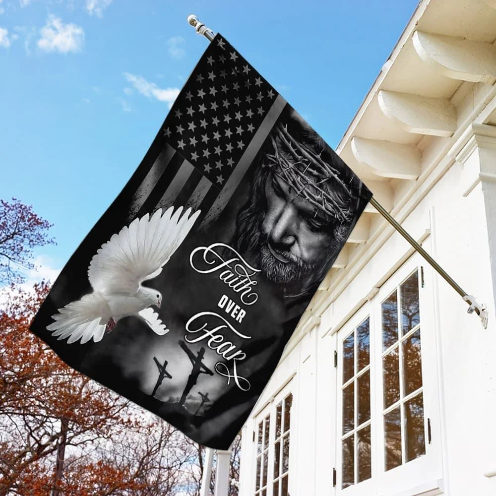 Jesus Faith Over Fear Holy Spirit House Flag, Christian Flag, Christian Flag, Scripture Flag, Garden Banner