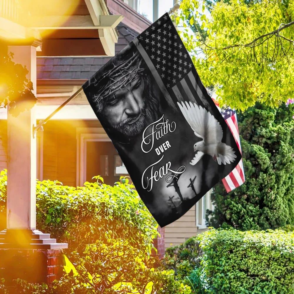 Jesus Faith Over Fear Holy Spirit House Flag, Christian Flag, Christian Flag, Scripture Flag, Garden Banner