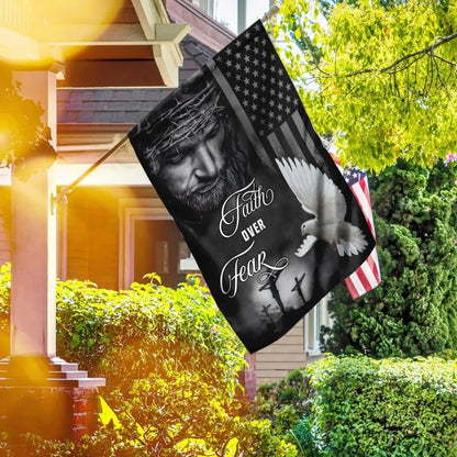 Jesus Faith Over Fear Holy Spirit House Flag, Christian Flag, Christian Flag, Scripture Flag, Garden Banner