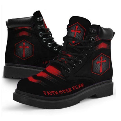 Jesus Faith Over Fear Printed Boots, Christian Lifestyle Boots, Bible Verse Boots, Christian Apparel Boots
