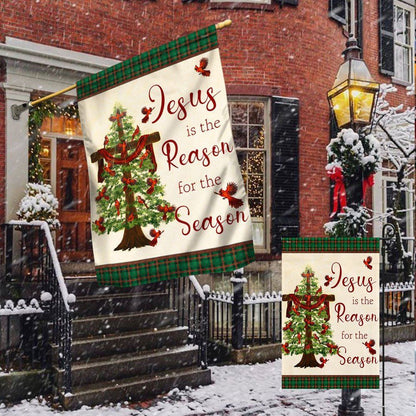 Jesus Family Flag, Jesus Is The Reason For The Season Christmas Flag, Christian Christmas House Flag, Christmas Outdoor Decor Ideas
