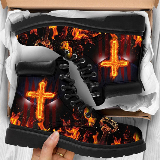 Jesus Fire Cross Boots, Christian Lifestyle Boots, Bible Verse Boots, Christian Apparel Boots