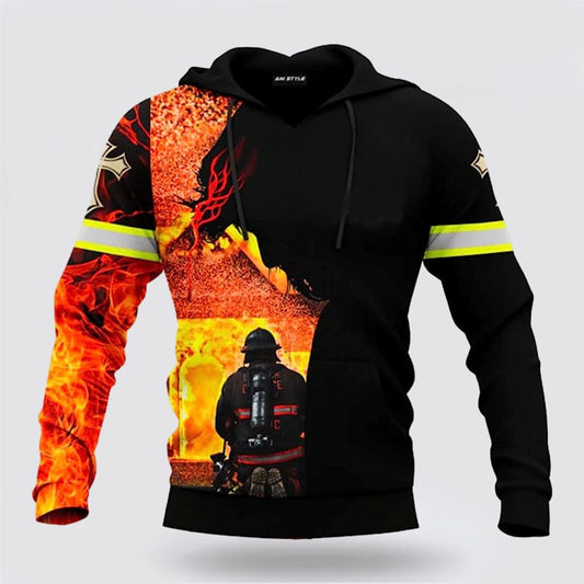 Jesus Firefighter God Will Bring You Through The Fire 3D Hoodies For Women Men, God 3D Printed Hoodie, Christian Apparel Hoodies