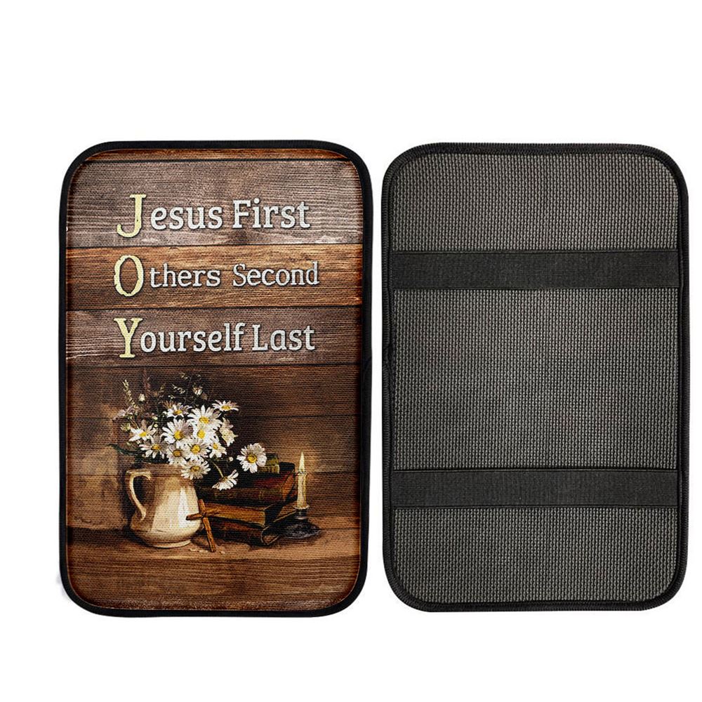 Jesus First Others Second Daisy Flower Vase The Bible Car Center Console Cover, Religious Car Interior Accessories