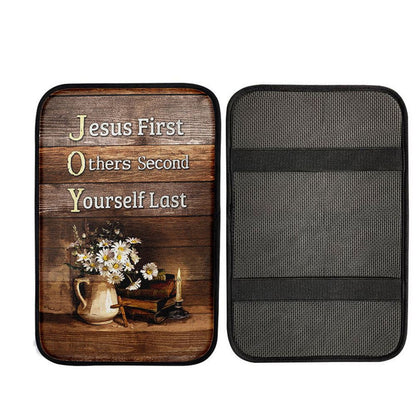 Jesus First Others Second Daisy Flower Vase The Bible Car Center Console Cover, Religious Car Interior Accessories