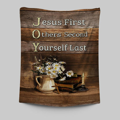 Jesus First Others Second Daisy Flower Vase The Bible Wall Art Tapestry - Jesus Portrait Tapestry Prints - Christian Wall Art
