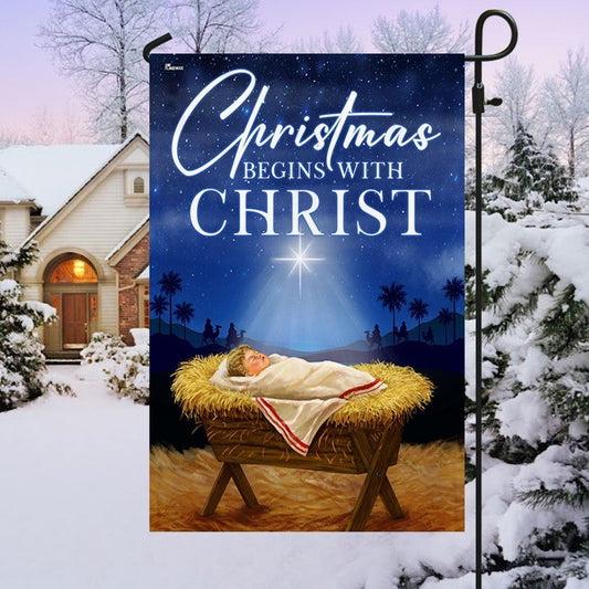 Jesus Flag Christmas Begins With Christ Flag, Christian Christmas House Flag, Christmas Outdoor Decor Ideas
