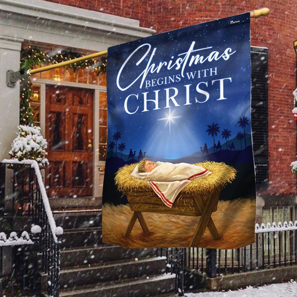 Jesus Flag Christmas Begins With Christ Flag, Christian Christmas House Flag, Christmas Outdoor Decor Ideas