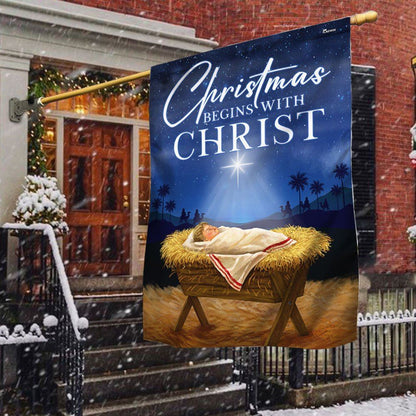 Jesus Flag Christmas Begins With Christ Flag, Christian Christmas House Flag, Christmas Outdoor Decor Ideas