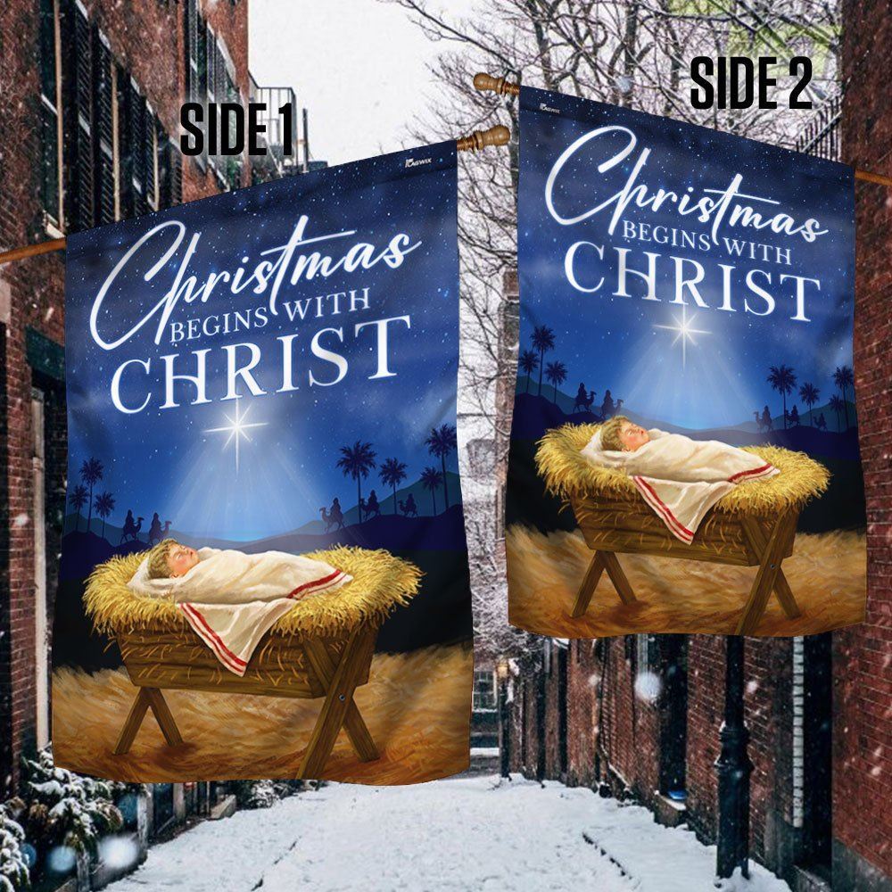 Jesus Flag Christmas Begins With Christ Flag, Christian Christmas House Flag, Christmas Outdoor Decor Ideas