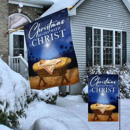 Jesus Flag Christmas Begins With Christ Flag, Christian Christmas House Flag, Christmas Outdoor Decor Ideas