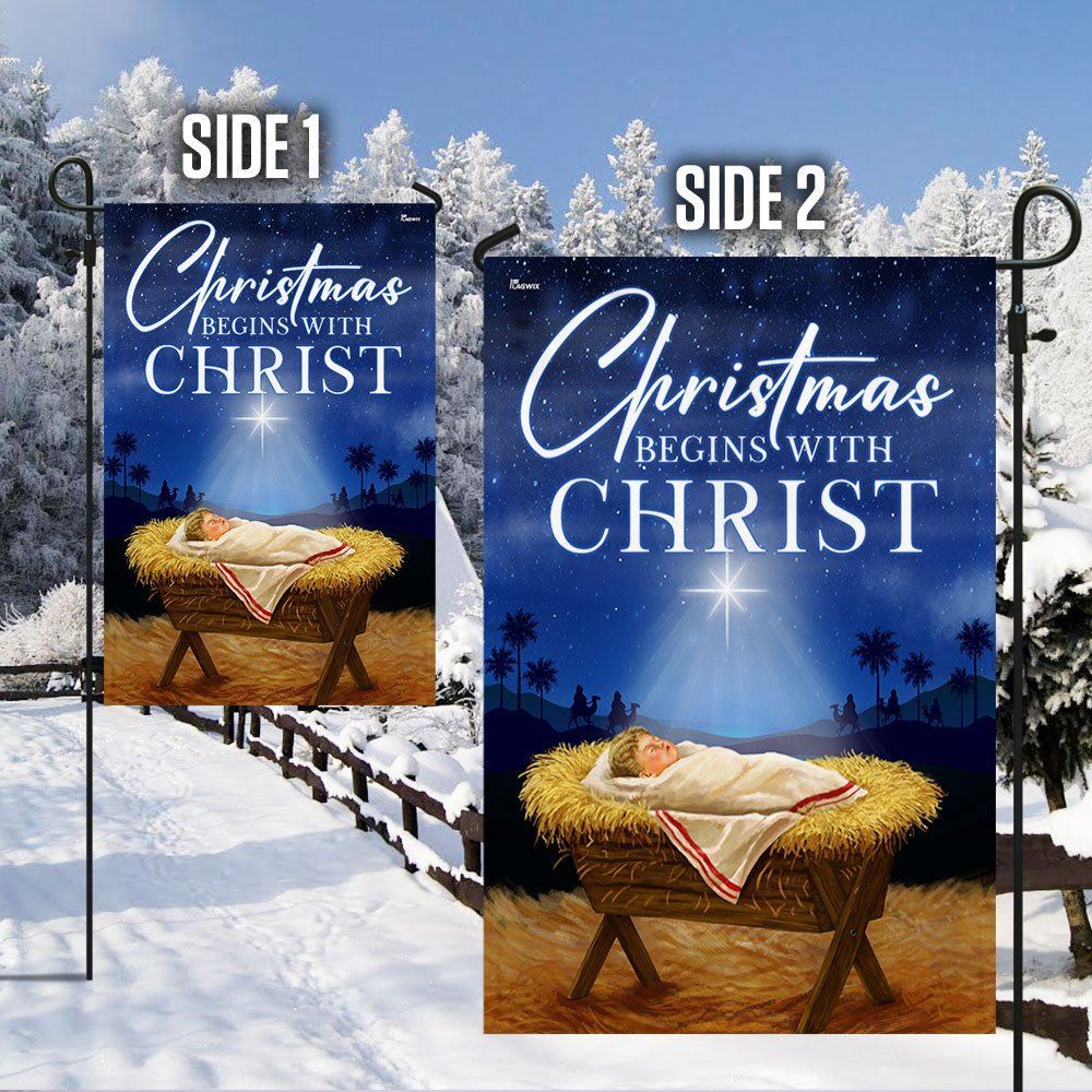 Jesus Flag Christmas Begins With Christ Flag, Christian Christmas House Flag, Christmas Outdoor Decor Ideas