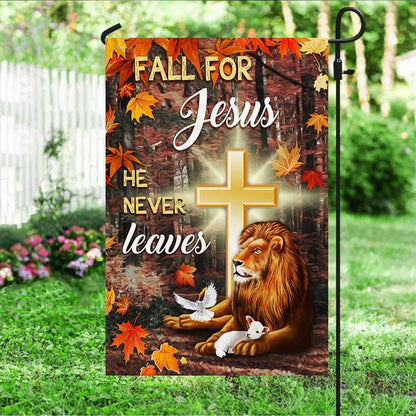Jesus Flag Fall For Jesus He Never Leaves God Lamp Lion, Outdoor Christian House Flag, Christian Flag, Scripture Flag, Garden Banner