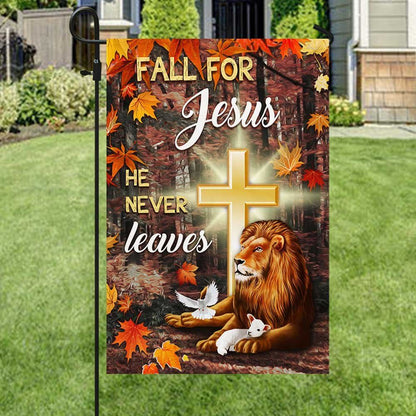 Jesus Flag Fall For Jesus He Never Leaves God Lamp Lion, Outdoor Christian House Flag, Christian Flag, Scripture Flag, Garden Banner
