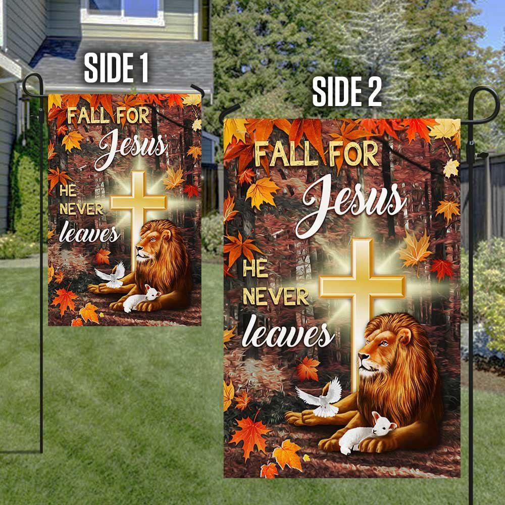 Jesus Flag Fall For Jesus He Never Leaves God Lamp Lion, Outdoor Christian House Flag, Christian Flag, Scripture Flag, Garden Banner