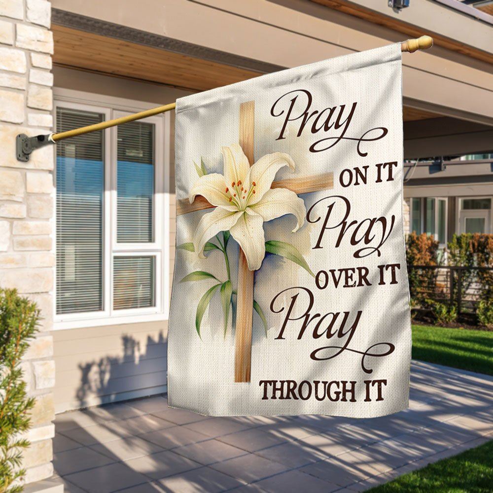Jesus Flag Pray On It CrossOutdoor Christian House Flag, Christian Flag, Scripture Flag, Garden Banner