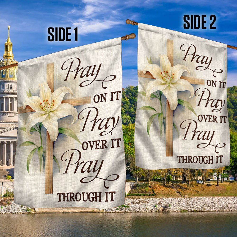 Jesus Flag Pray On It CrossOutdoor Christian House Flag, Christian Flag, Scripture Flag, Garden Banner